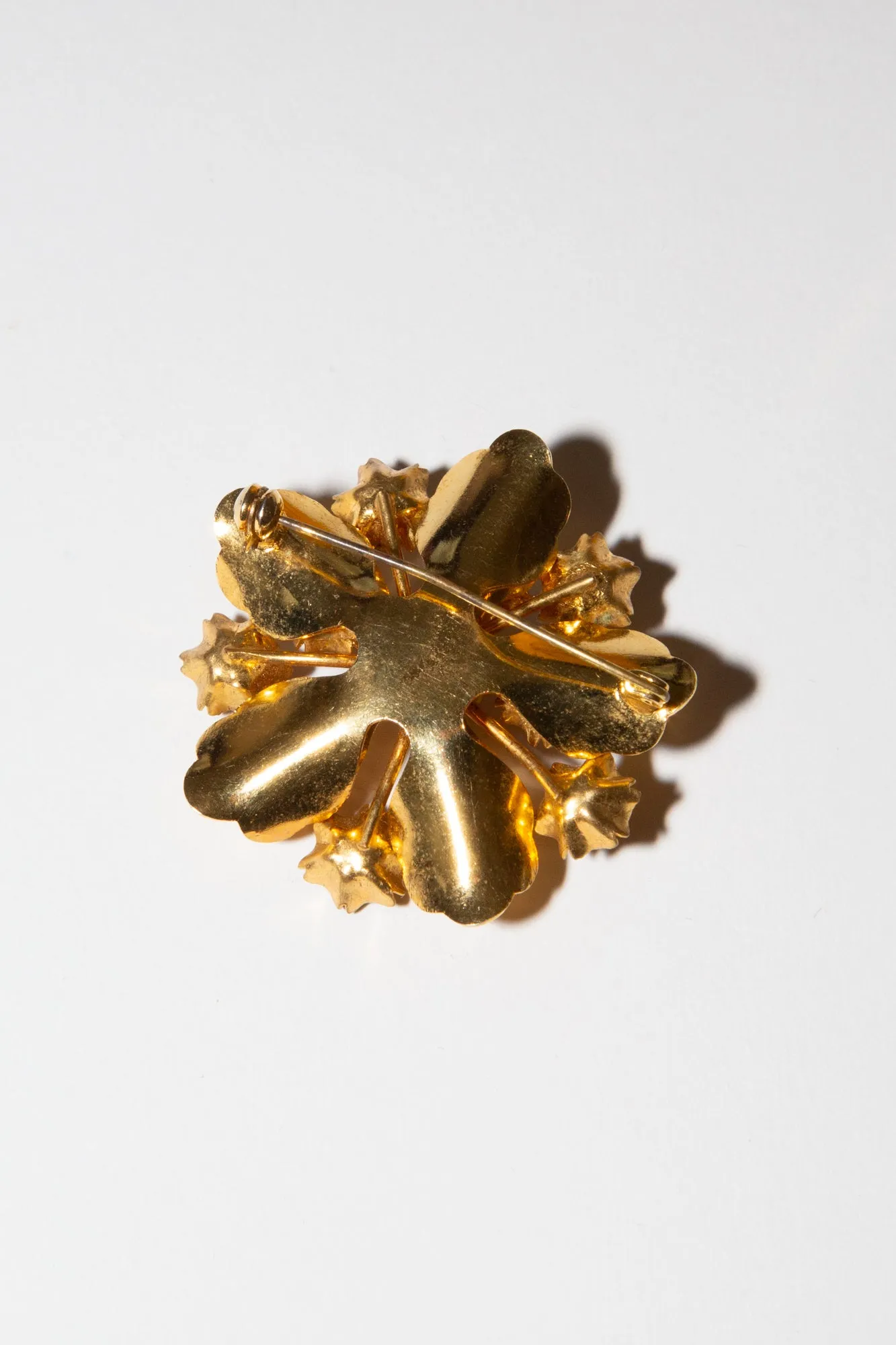 Vintage 1960s Gold Crystal Flower Brooch