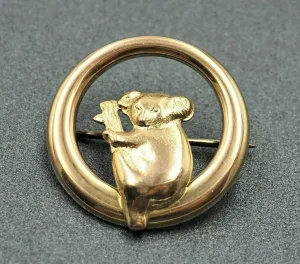 Vintage 9ct Yellow Gold Koala Brooch