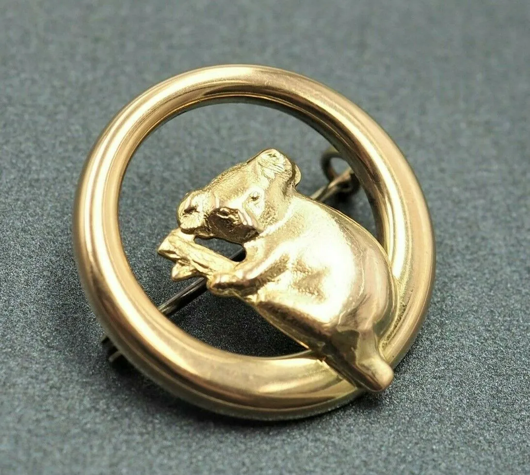 Vintage 9ct Yellow Gold Koala Brooch