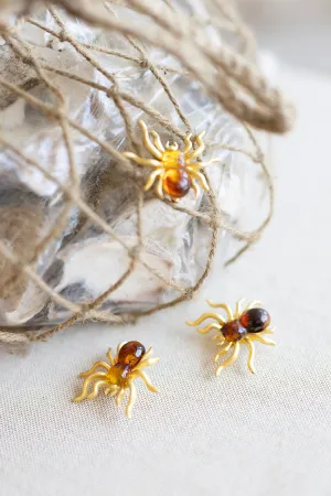 Vintage Amber Stone Spider Pin