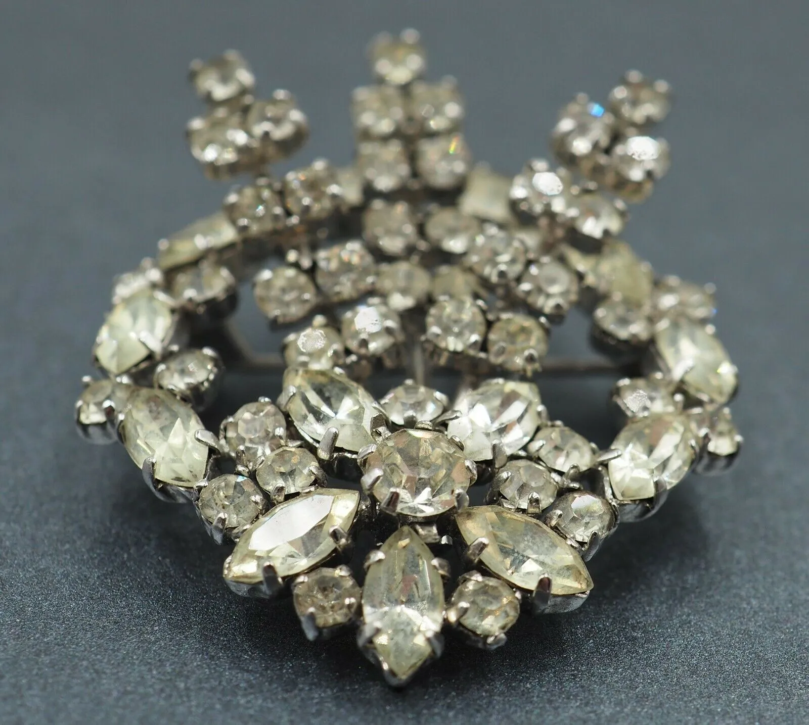 Vintage Crystal Rhinestone Flower Wreath Brooch