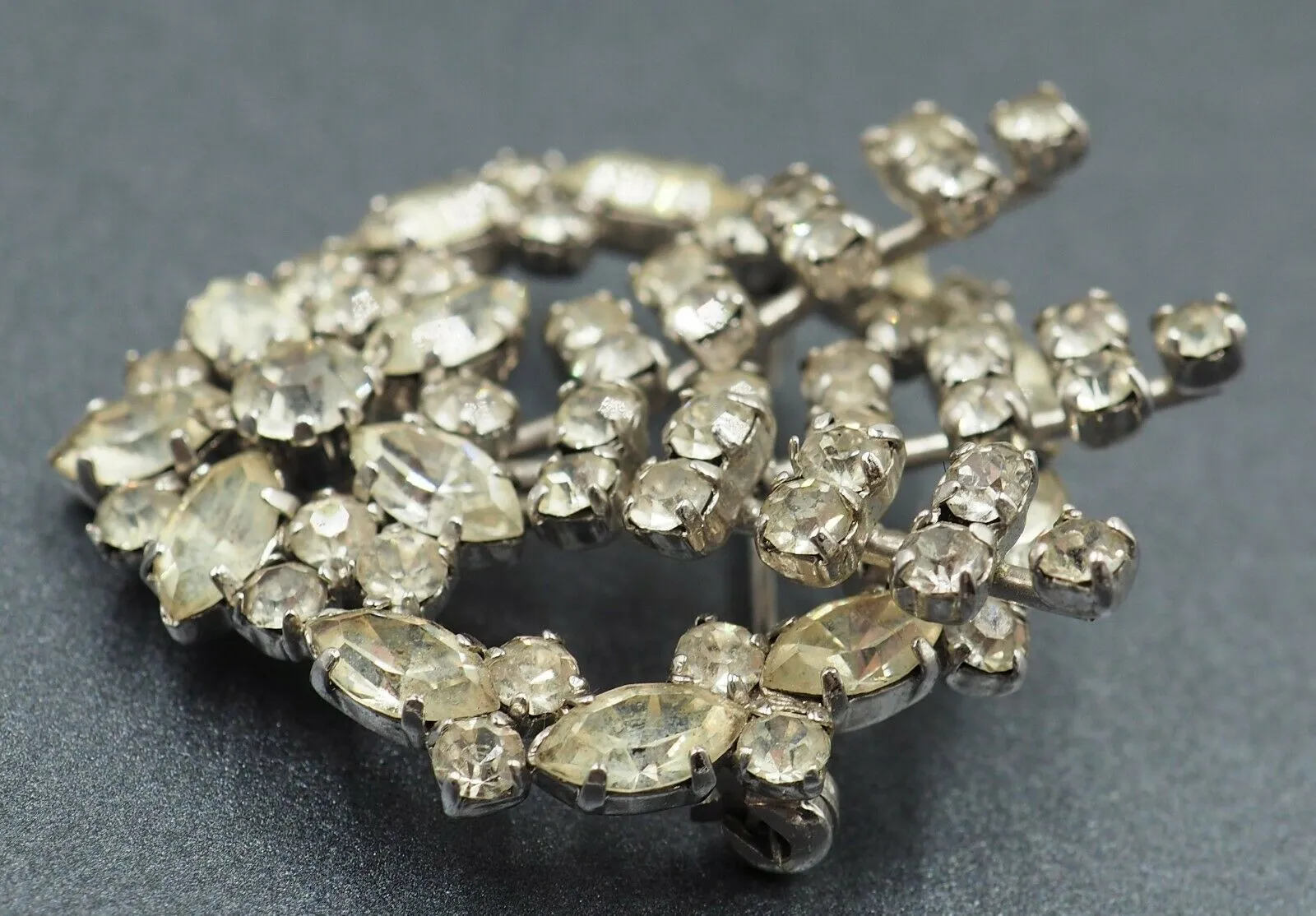 Vintage Crystal Rhinestone Flower Wreath Brooch