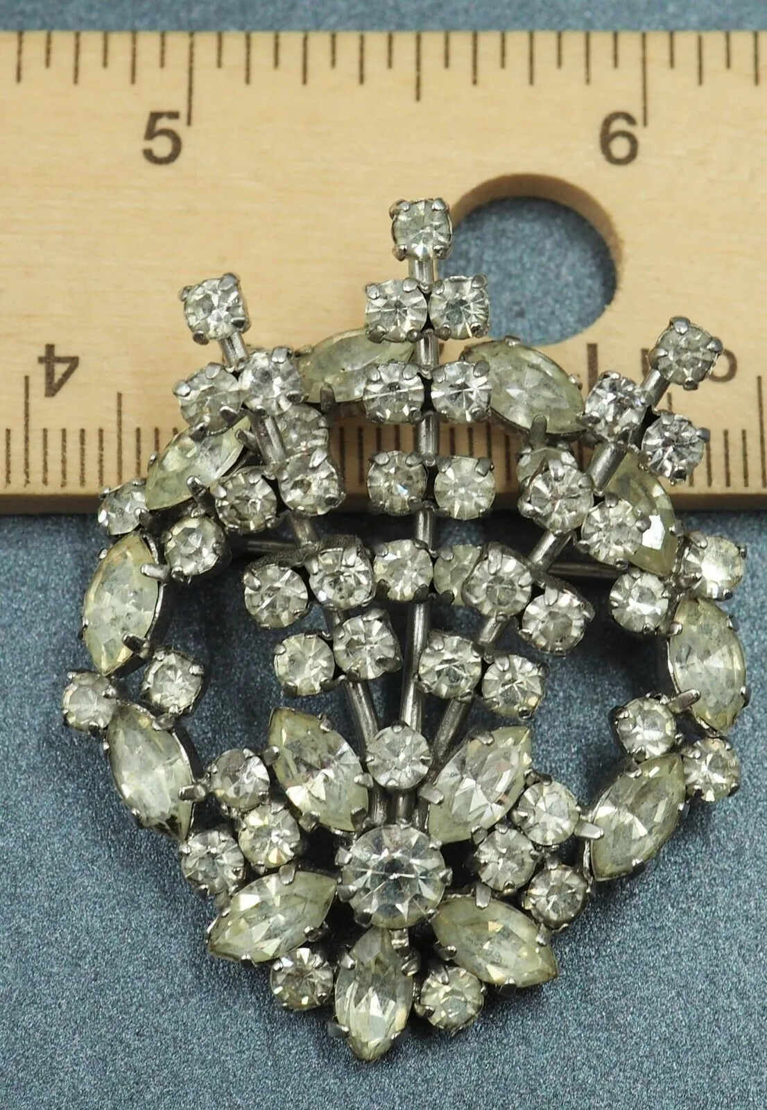 Vintage Crystal Rhinestone Flower Wreath Brooch