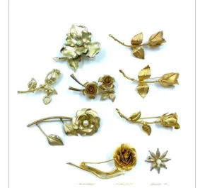 Vintage Goldtone Floral Brooches