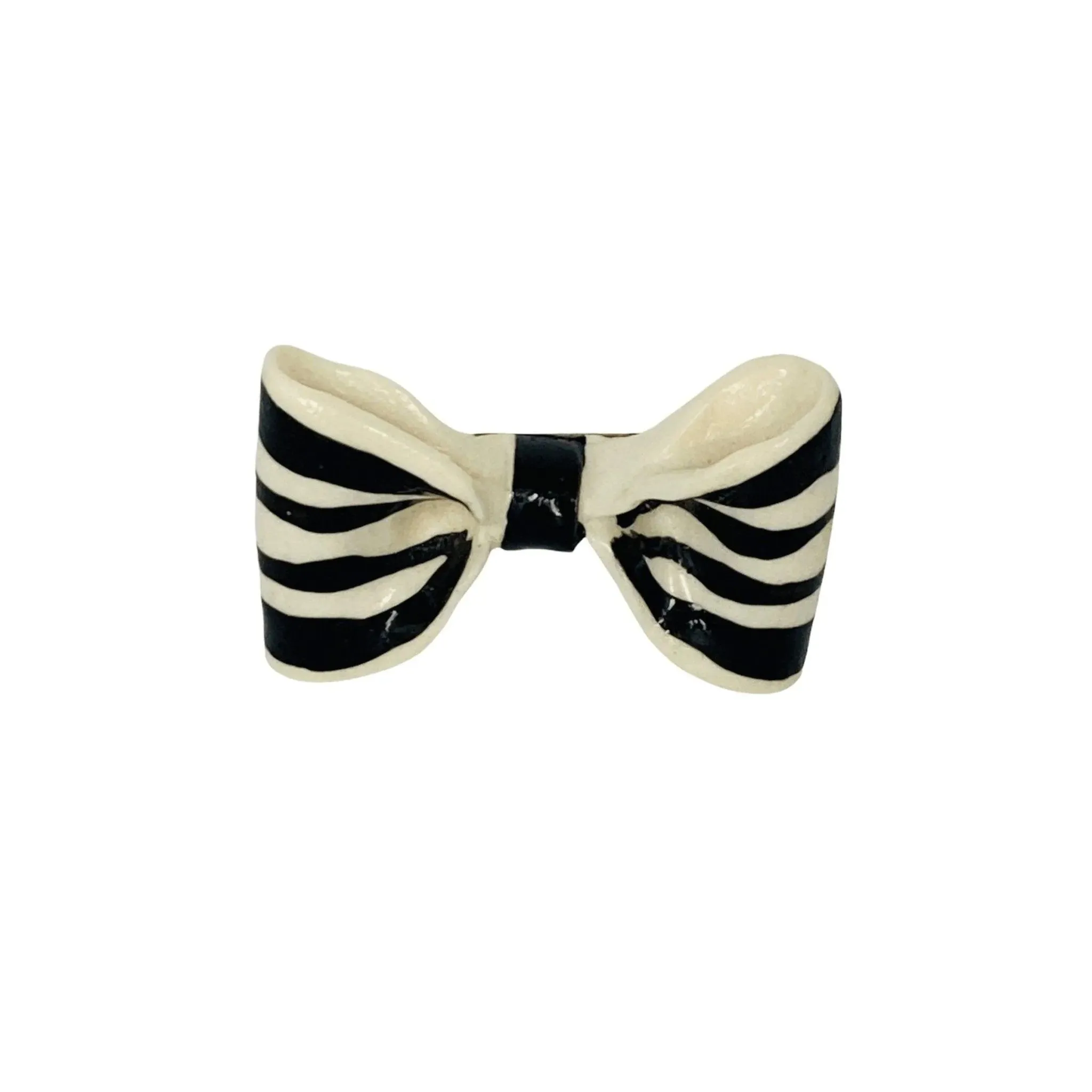 Vintage Plastic Black White Striped Bow Pin Brooch