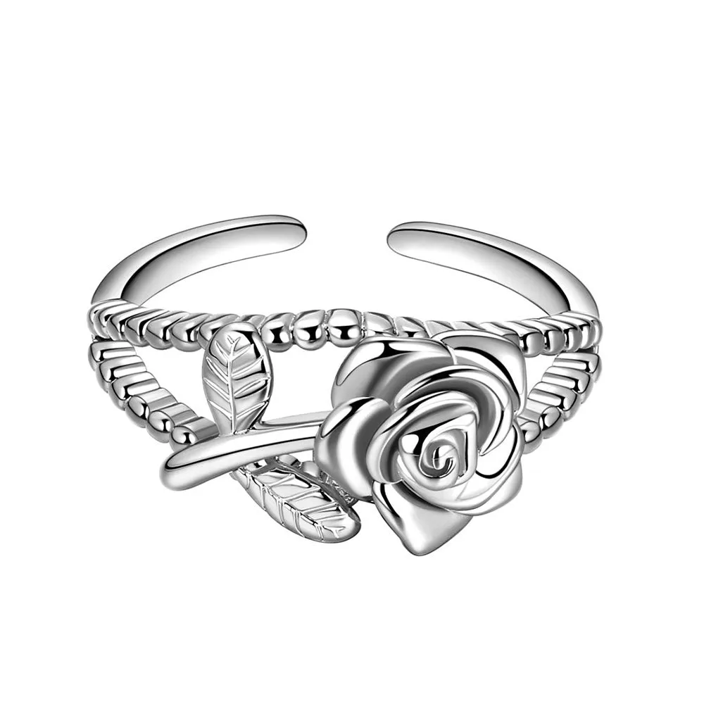 Women Rose Rings 3D Flower Gothic Vintage Ring Grils Romantic Jewelry Gifts