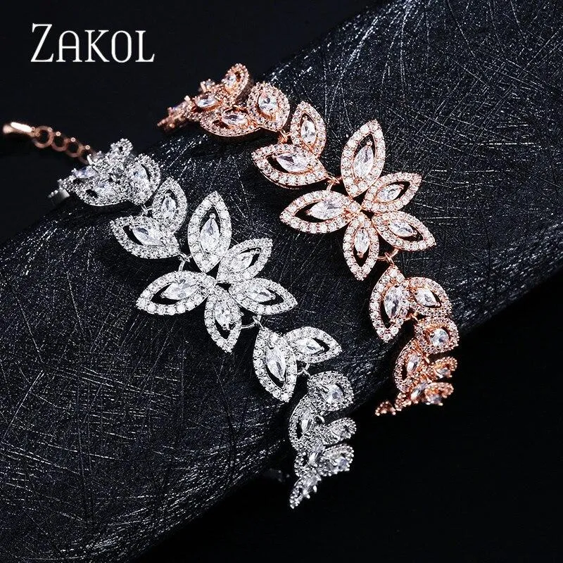 Women Stunning Rhinestone Flower Crystal Bracelets