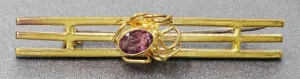 Womens Brooch Yellow Gold Plated Purple Amethyst Spider Bar Vintage Collectable